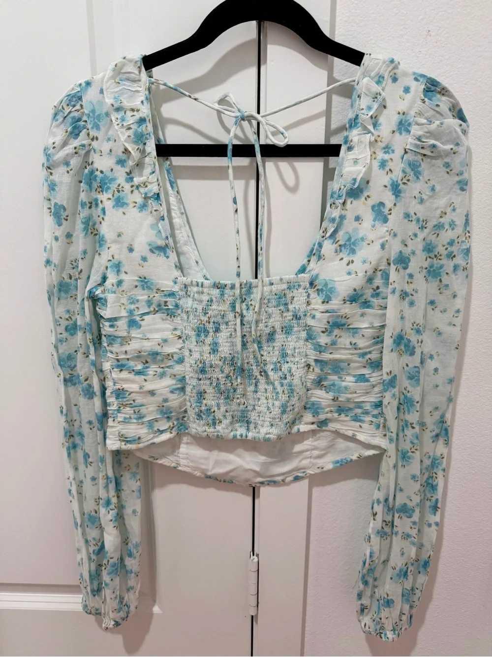 NWT Free People Another Life Printed Top in Light Blue Floral